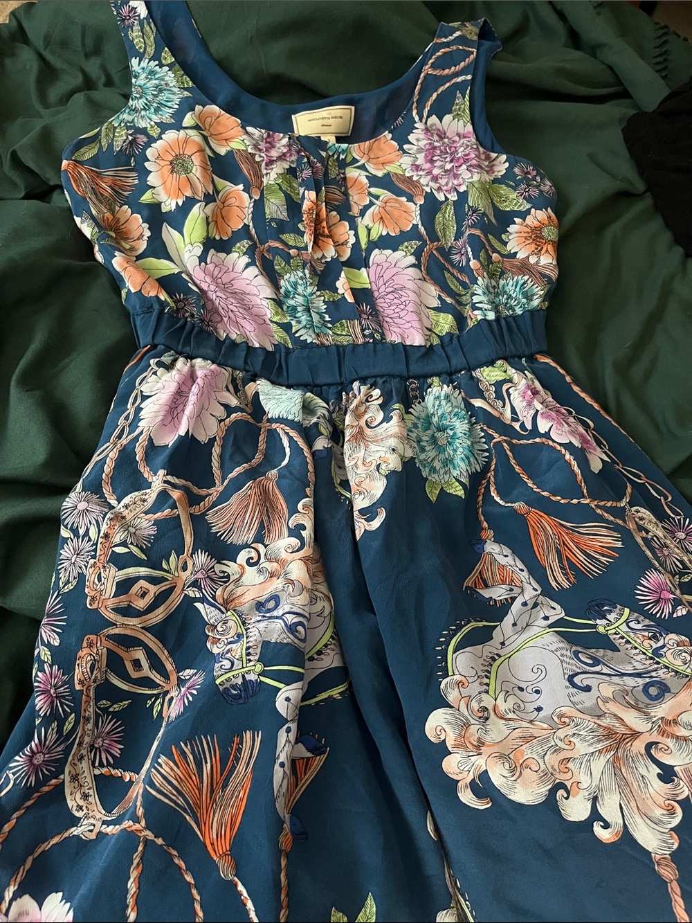 Moulinette Soeurs silk Floral & Carousel Print Navy Sleeveless Dress